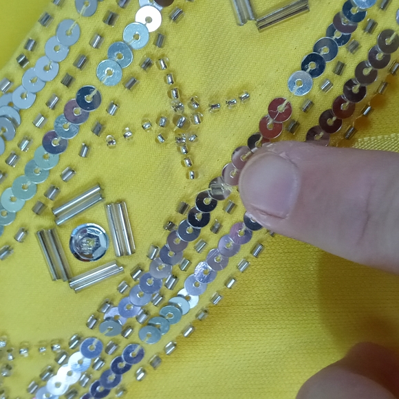 Vibrant Yellow Caché Beaded One-Shoulder Gown Full-Length Dress Women's 10 NWT - Picture 10 of 11